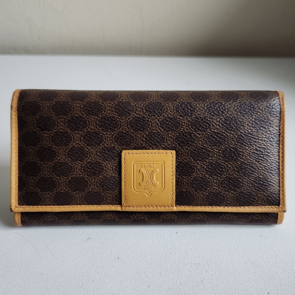 Celine Macadam Long Bifold Snap Wallet with Kisslock Compartment